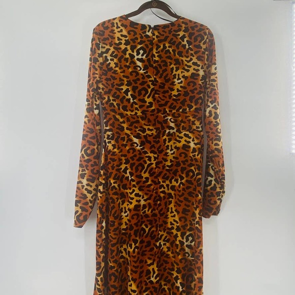 W118 by Walter Baker Orange Leopard Print Long Sleeve V-Neck Maxi Dress Sz M NWT - Picture 12 of 15